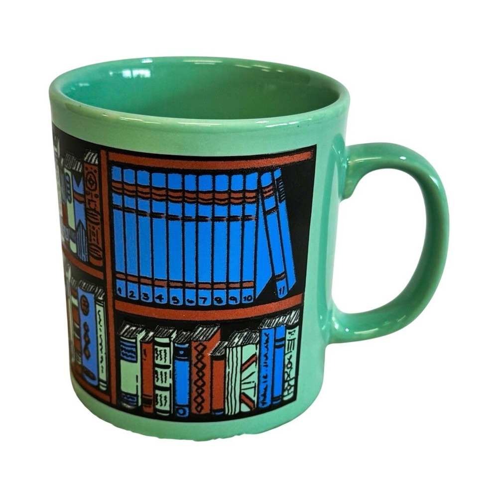 Vintage Kilncraft England Bookshelf Library Book Mug Green Ceramic Coffee Cup